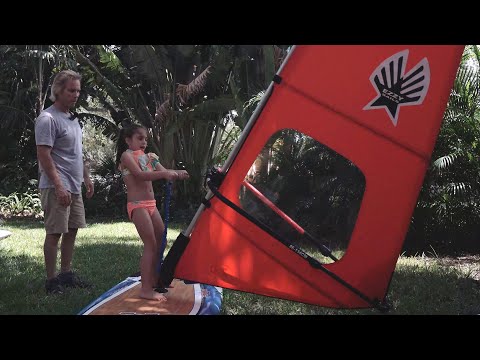 Windsurfing Lesson on Ezzy Kids Rig with Mike & Elaia - Intro + Tack (Lesson #1)