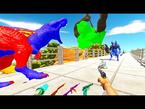 FPS AVATAR AND SUPERMAN T-REX VS THE DEATH TRAP OF GREEN KING KONG - Animal Revolt Battle Simulator