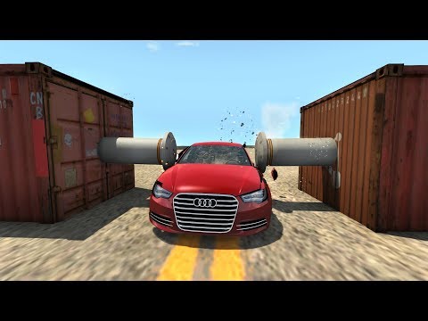 Beamng drive - Double Side Bollards car Crashes