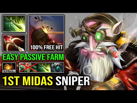 WTF 1st Item Midas Sniper EZ Passive Farm 100% Free Hit Knockback vs Tanker Medusa Dota 2