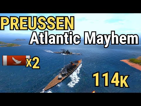 Battleship Preussen - Atlantic Mayhem, 114 K damage & 2 kills | World of Warships
