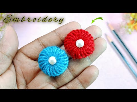 Super Easy Woolen Flower Craft Ideas with Pencil - Amazing Hand Embroidery Flower Design Trick