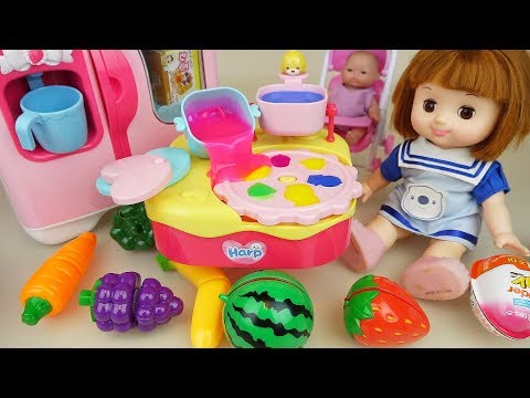 Fruit and baby doll kitchen jelly cooking play baby Doli house Video