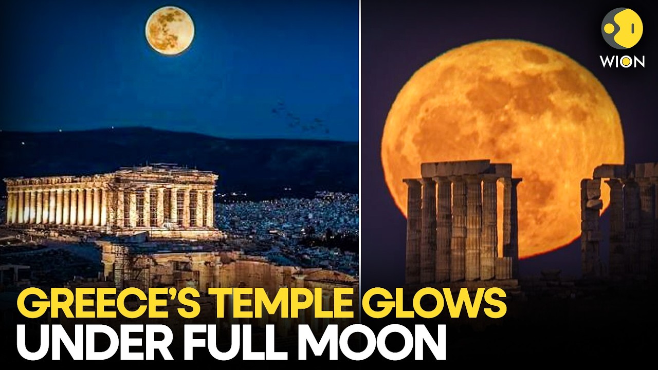 STURGEON MOON LIVE: Stunning Full Moon Rises Over Greece’s Temple Of Poseidon | FULL MOON Live