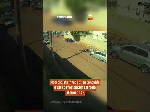 Motociclista invade pista contrária e bate de frente com carro no interior de SP