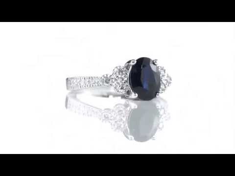 Sapphire Ring with Diamonds 1.5 Carat in 10K White Gold