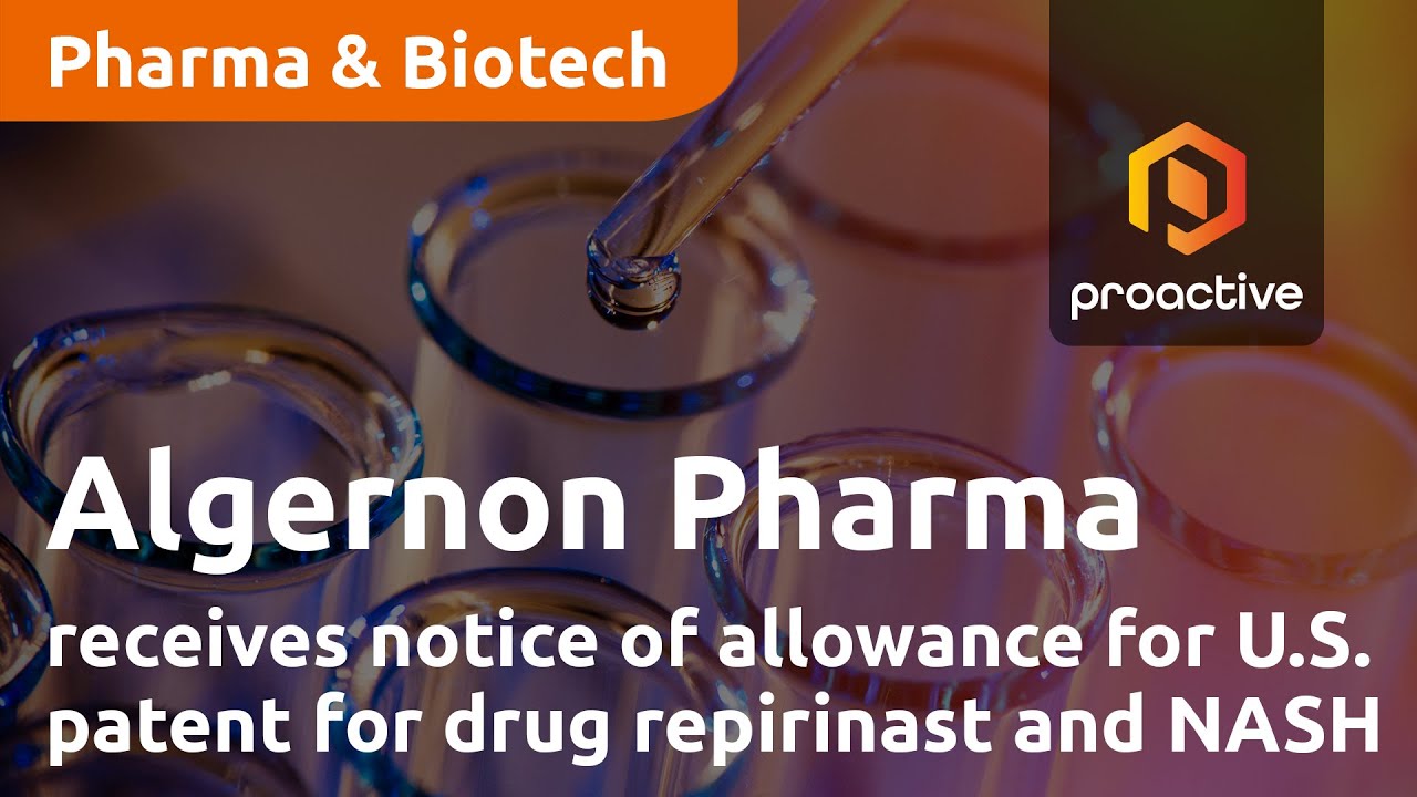 Algernon Pharmaceuticals receives notice of allowance for U.S. patent for drug repirinast and NASH