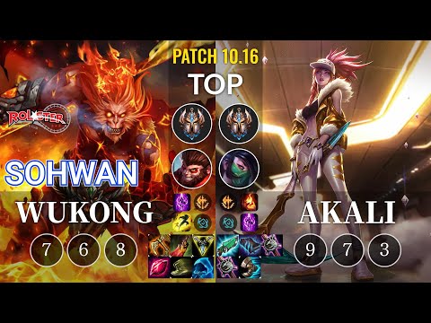 KT SoHwan Wukong vs Akali Top - KR Patch 10.16