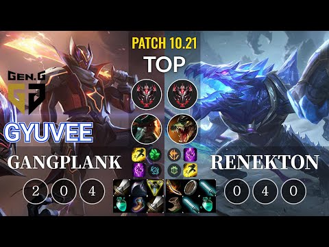 GEN gyuvee Gangplank vs Renekton Top - KR Patch 10.21