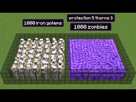1000 iron golem vs 1000 zombies (but zombie has protection 5 thorns 3 armor)