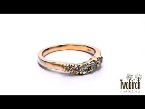 Five Stone Graduated Shared Prong Contoured Wedding Ring in Yellow Gold - TwoBirch TB-CR-0038-YG-E