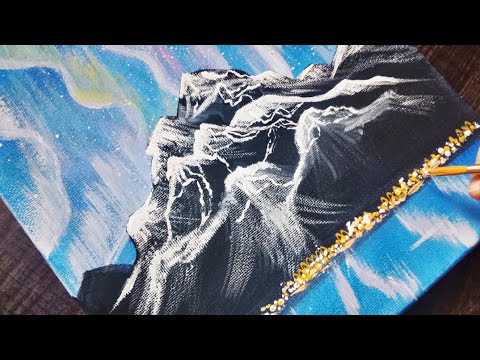 A City Under The Northern Lights - Aurora Borealis / Acrylic Painting Techniques / Acrylic Painting 