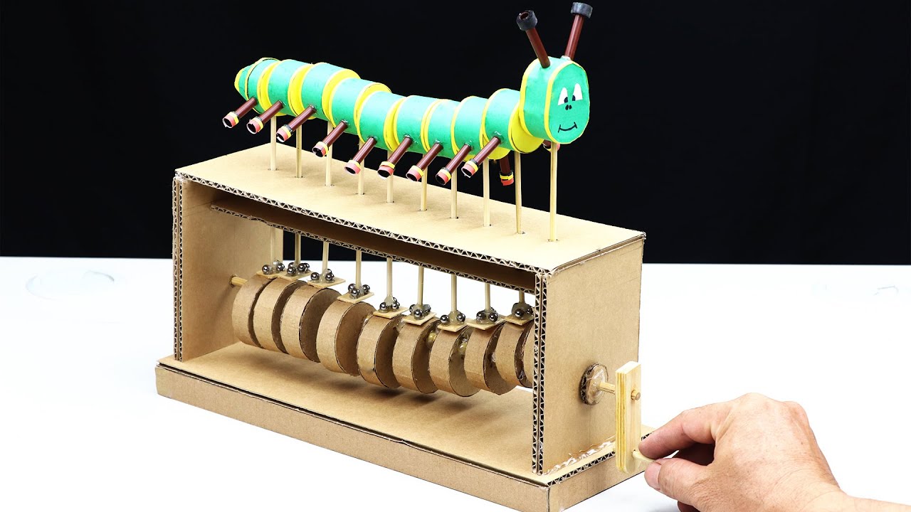 How to make Caterpillar Automata Toy from Cardboard - Automata DIY