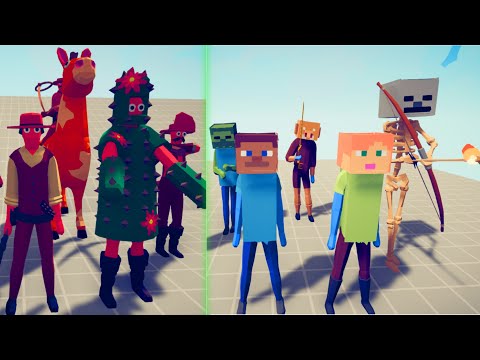 WILD WEST Team vs MINECRAFT Team - Totally Accurate Battle Simulator | TABS