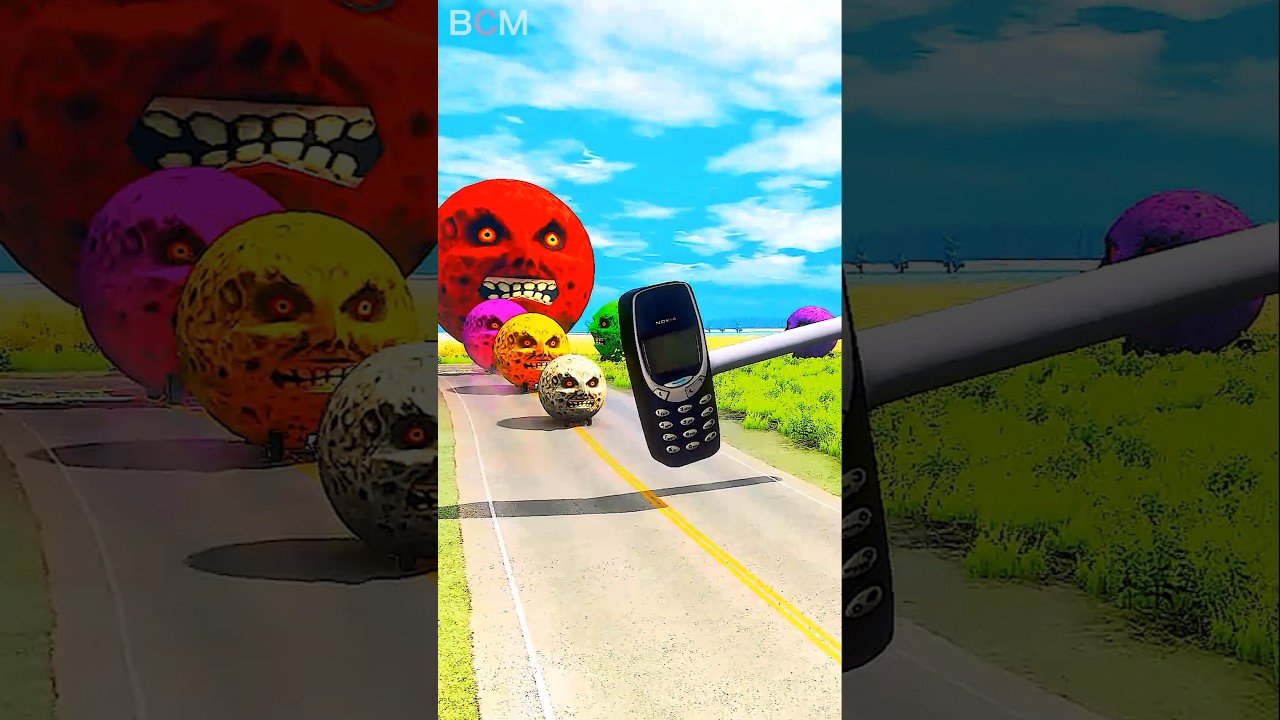 Big & Small Colorful Moon Cars vs Phone Hammer - BeamNG.drive