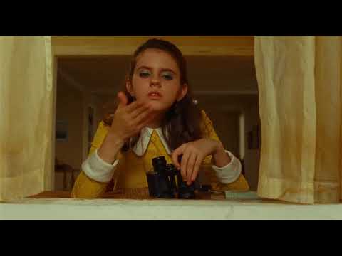 Collage of Moonrise Kingdom scenes spotlighting Suzy, Sam, scouts and storm, used in trailer promotions