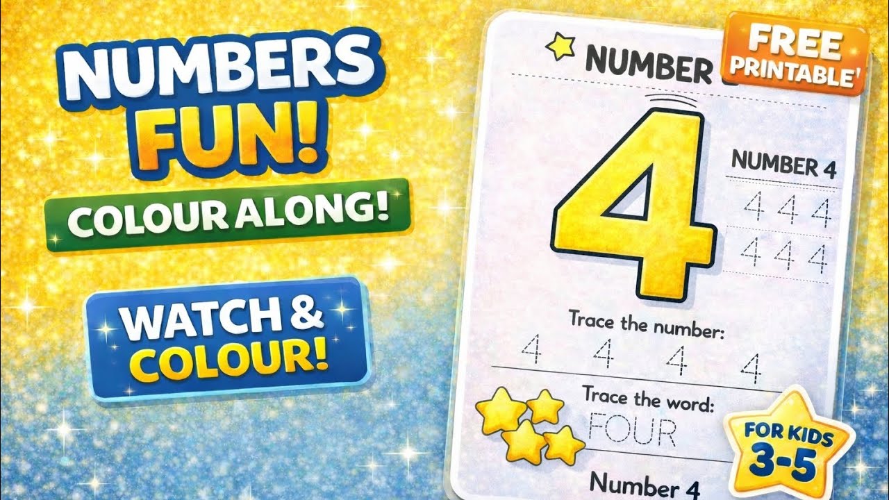 Learn Number 4 | FREE Printable Colouring Page for Kids (Ages 3–5)
