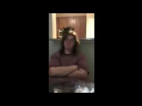 Cat rubbing on woman's head