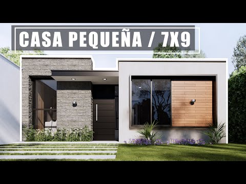 CASA DE 7X9 PEQUEÑA Y MODERNA DE UNA PLANTA CON DOS RECÁMARAS | PLANO DE CASA 63 M2