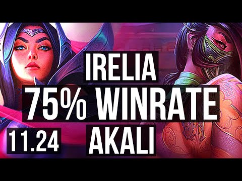 IRELIA vs AKALI (MID) | 75% winrate, Dominating | KR Grandmaster | 11.24
