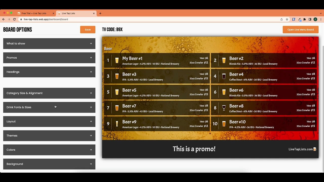 Live Tap Lists Product Demo
