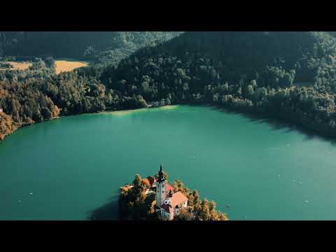 4K DRONE FOOTAGE BLED LAKE SLOVENIA