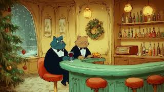 Vintage Black Cat Christmas Lounge — Old Melodies Blooming from Another Room on a Snowy Winter Night