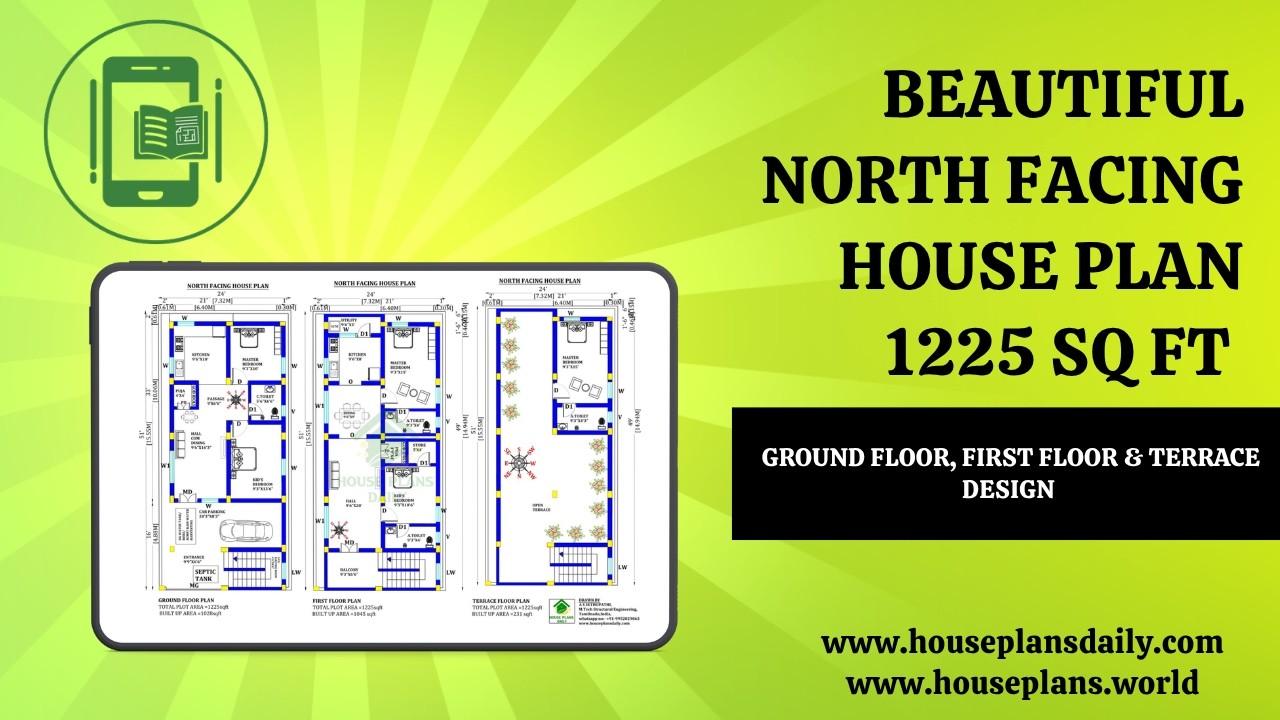 Beautiful North Facing House Plan 1225 Sq Ft Ground Floor, First Floor & Terrace Design