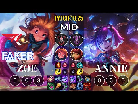 T1 Faker Zoe vs Annie Mid - KR Patch 10.25