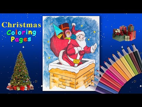 Christmas Coloring Page.  How to draw Santa Claus. Video