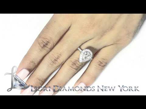 ER-SOLD-070 - 2.14 Carat F-SI1 Pear Shape Diamond Engagement Ring 18k White Gold Pave Halo