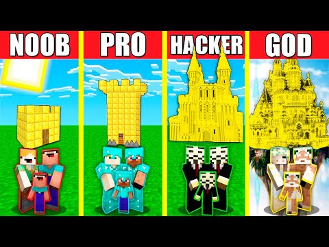Noob Builder - Minecraft - Minecraft Battle: GOLD CASTLE HOUSE BUILD CHALLENGE - NOOB vs PRO vs HACKER vs GOD / Animation