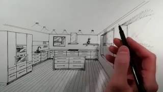 Drawing a kitchen with 1 point perspective