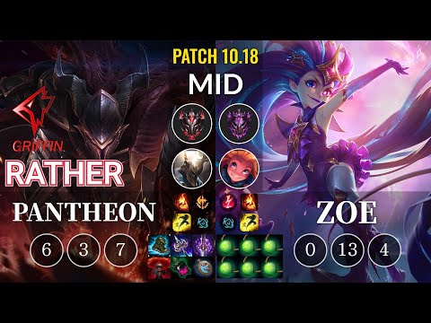 GRF Rather Pantheon vs Zoe Mid - KR Patch 10.18