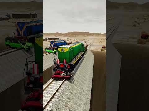 Impossible Weird Triple Wave Rail Tracks VS Trains Crossing Giant Lava Crater - BeamNG.Drive