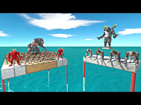 Werewolf Team Falling and Old Goro Evolution Team - Animal Revolt Battle Simulator