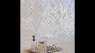 Herringbone Pattern White Carrara Marble with Mother of Pearl Mosaic Tile
