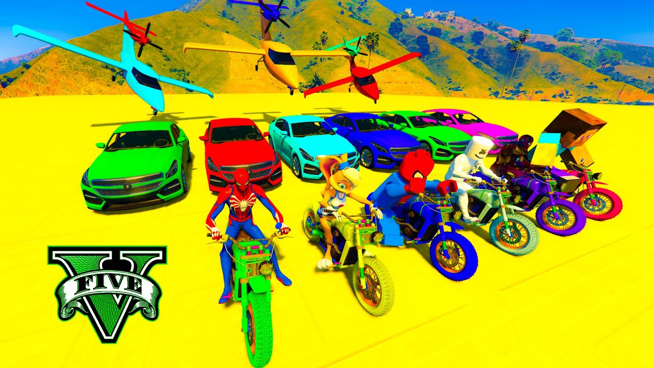 GTA V Mega Ramp On Monster truck, Jets and Boats By Trevor and Friends Stunt Map Racing Challenge