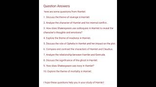 #Shakespeare#plays#hamlet#important#questions#Literature#LanguaGE LuminARieS.