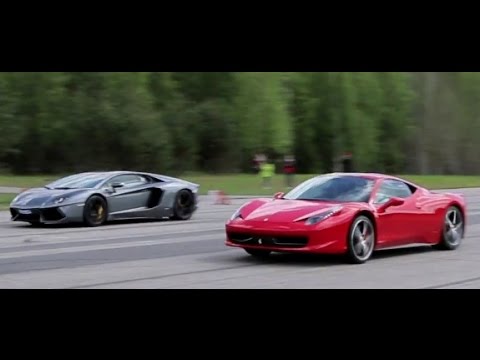 [50p] Lamborghini Aventador LP700-4 vs Ferrari 458 Italia (presscar?) x 2 races