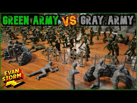 PLASTIC ARMY MEN Pretend Play Evan's Green TEAM vs Dad's Gray TEAM