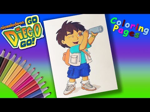 Go, Diego! Go Coloring for Kids. Diego with a Spyglass Coloring Pages Video