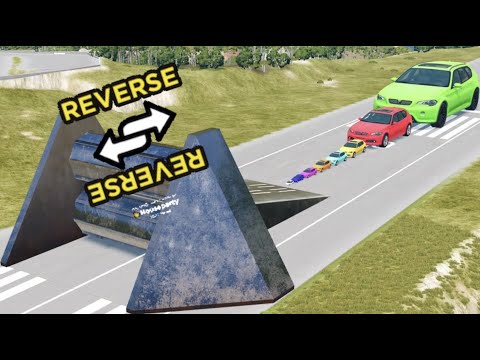 Giant & Small Cars vs Spinning Roller in REVERSE – BeamNG.Drive