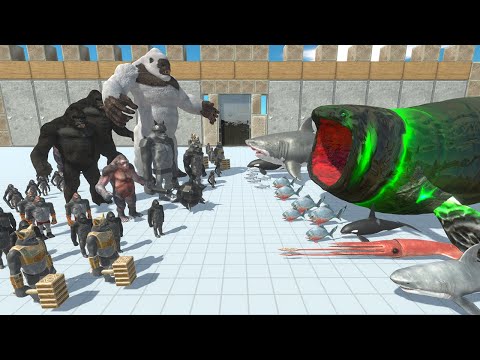 King Kong & MUTANT PRIMATES Team VS Aquatics & Bloop - Animal Revolt Battle Simulator