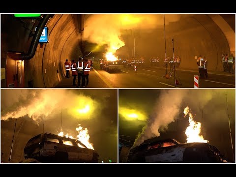 [Brandsimulation Engelbergtunnel A81 bei Leonberg] - FLAMMEN & RAUCH beim TEST im TUNNEL - [S]
