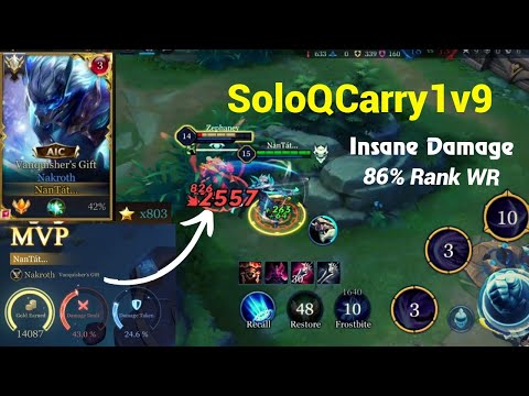 Top1 Nakroth EU - Conqueror SoloQ Carry Gameplay (Legit1v9)- New Build, Arcana/ Aov / RoV/ Liên Quân