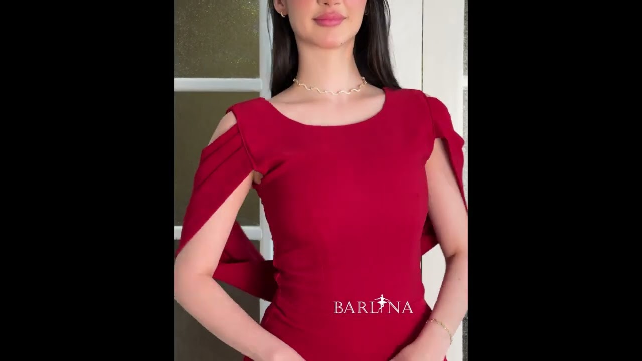فستان احمر انيق بقطعة منسدلة الى الخلف - XXL