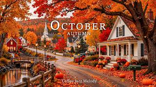 Driving Through a Cozy Autumn Village in New England 🍂 Relaxing October Jazz & Gentle Wind Sounds