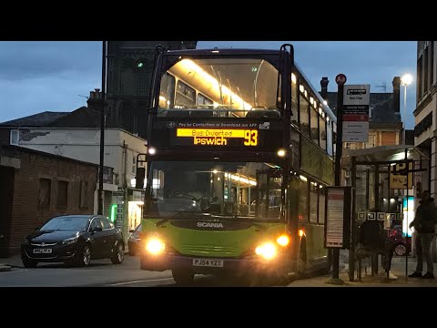 Route 93A Ipswich buses Scania Omnidekka bus from Highwoods to Stratford St, Mary *Maxed out*