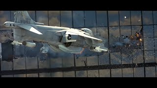 Harrier jet shooting up building scene True Lies (